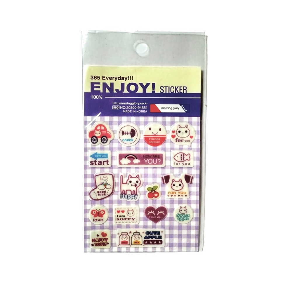 Vintage Morning Glory Korea Sticker 365 Everyday Enjoy! Lavender Purple Gingham